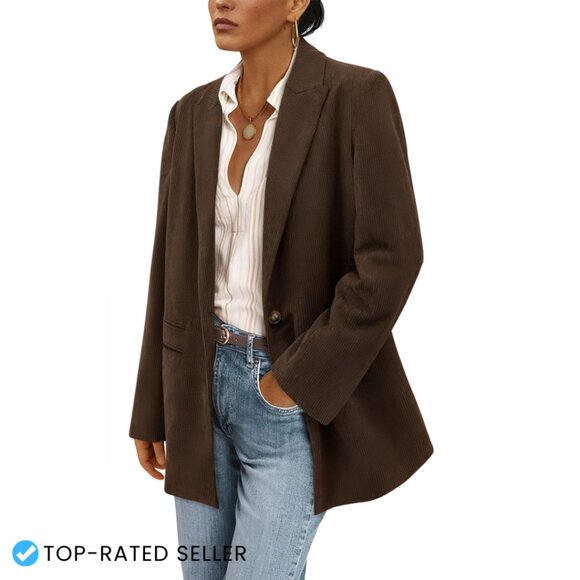 Jackets & Blazers - Corduroy Blazer Ribbed Texture Lapel Jacket Chic Work Casual Outerwear
